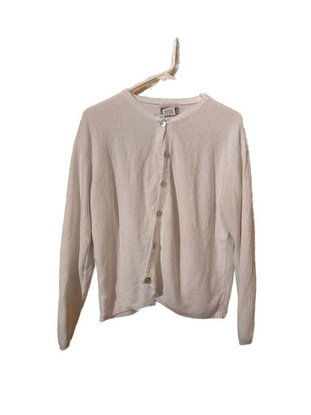 Coldwater Creek White Textured Button-Up Cardigan Sweater Size L